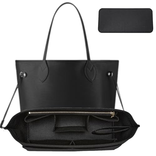Purse Organizer Insert, Tote Bag Organizer Insert with Base Shaper,Felt Zipper Handbag Inner Dividers Compatible with Neverfull MM Speedy 30 and More,Black/L - color: Black, size: L