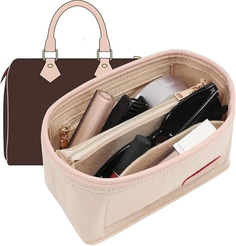 Purse Organizer Insert Compatible with LV Speedy 20 Bag Insert,Premium Felt Lightweight 20 Bag Organizer with Base Shaper, Tote Handbag Inner Divider Purse Accessories with Zipper Pocket,Beige - color: Beige, size: Speedy 20