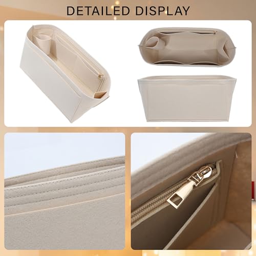 Purse Organizer Insert for Longchamp Le Pliage L Travel Tote Bag, Felt Lightweight Large Travel Tote Divider Shaper with Cup Holder,Zipper Bags Inner Linner with 9 Deepened Pockets,L/Beige - color: Beige, size: L Travel Bag