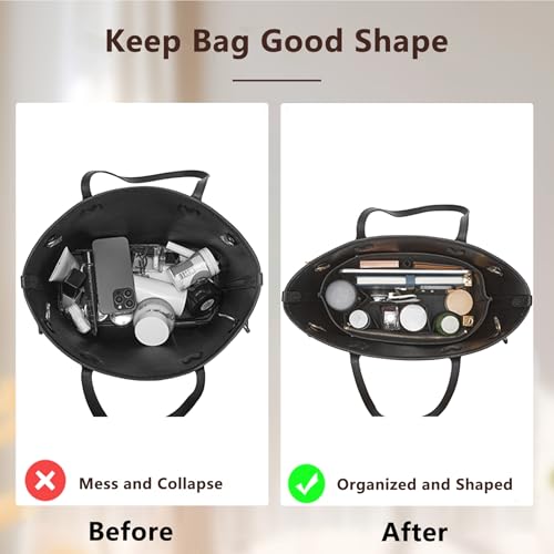 Purse Organizer Insert, Tote Bag Organizer Insert with Base Shaper,Felt Zipper Handbag Inner Dividers Compatible with Neverfull MM Speedy 30 and More,Black/L - color: Black, size: L