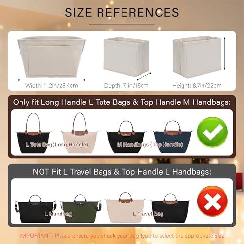 Purse Organizer Insert for Longchamp Le Pliage L Tote Bag, Felt Lightweight Long Champ Large Tote Divider Shaper with Cup Holder,Zipper Bags Inner Linner with 8 Deepened Pockets,L/Beige - color: Beige, size: L Tote Bag (Long Handle)